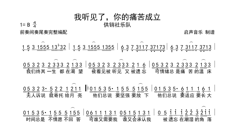 图片[1]-我听见了你的痛苦成立简谱-供销社乐队-B调数字简谱-启声音乐网